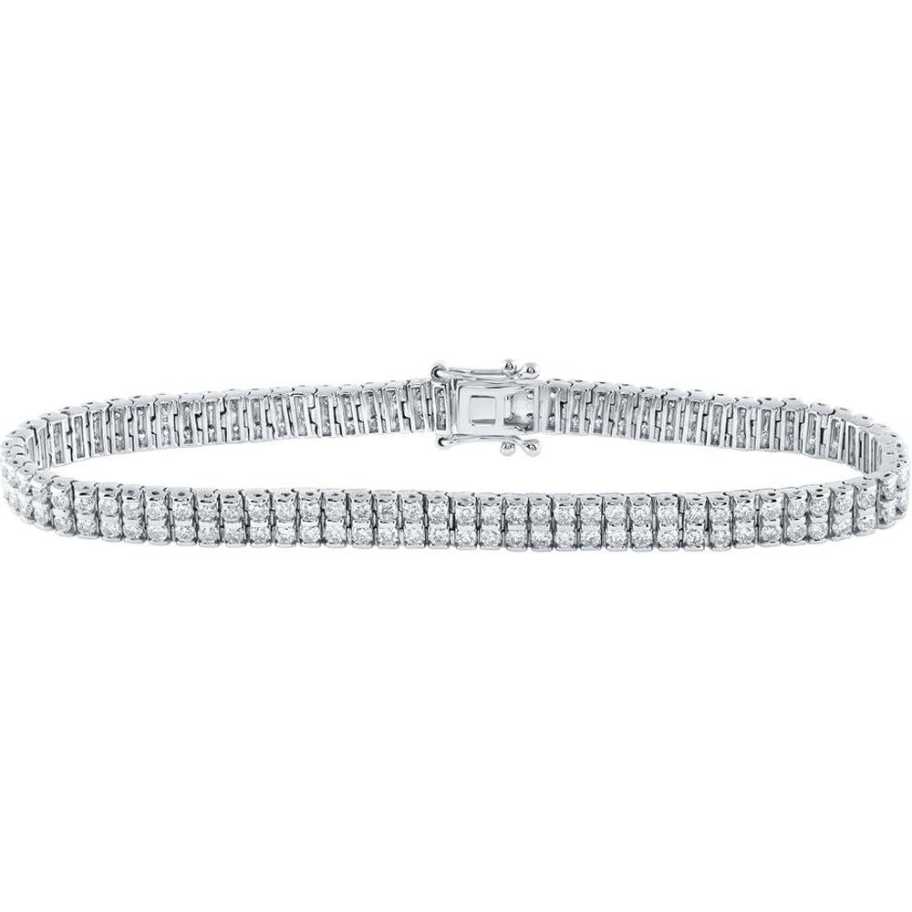 14K White Gold Double Row Round Diamond Tennis Bracelet - 4.21 Carat Total Diamond Weight