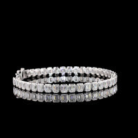 14K White Gold Double Row Tennis Bracelet with Bezel Set Emerald Cut Lab Diamonds - 10.93 Carats (Main Row), 21.86 Carats Total Diamond Weight - Covaloro Fine Jewelry