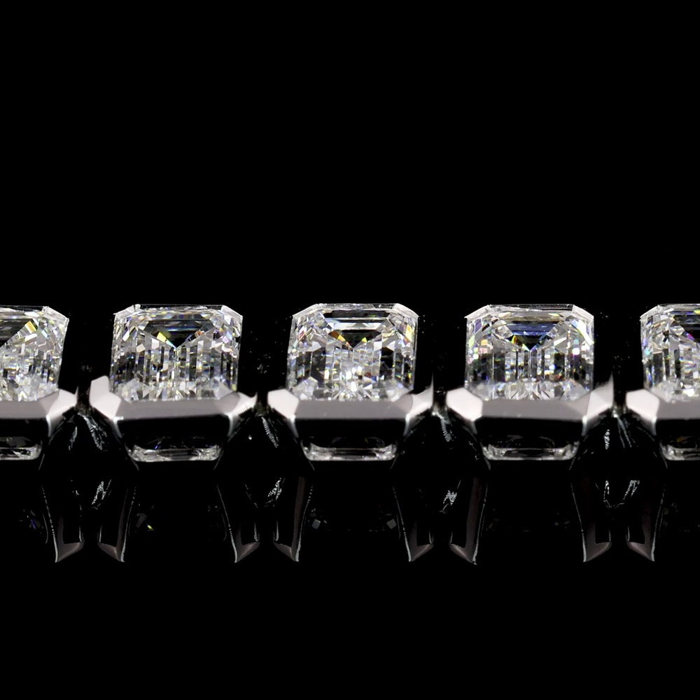 14K White Gold Double Row Tennis Bracelet with Bezel Set Emerald Cut Lab Diamonds - 10.93 Carats (Main Row), 21.86 Carats Total Diamond Weight - Covaloro Fine Jewelry