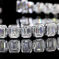 14K White Gold Double Row Tennis Bracelet with Bezel Set Emerald Cut Lab Diamonds - 10.93 Carats (Main Row), 21.86 Carats Total Diamond Weight - Covaloro Fine Jewelry