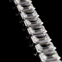 14K White Gold Double Row Tennis Bracelet with Bezel Set Emerald Cut Lab Diamonds - 10.93 Carats (Main Row), 21.86 Carats Total Diamond Weight - Covaloro Fine Jewelry