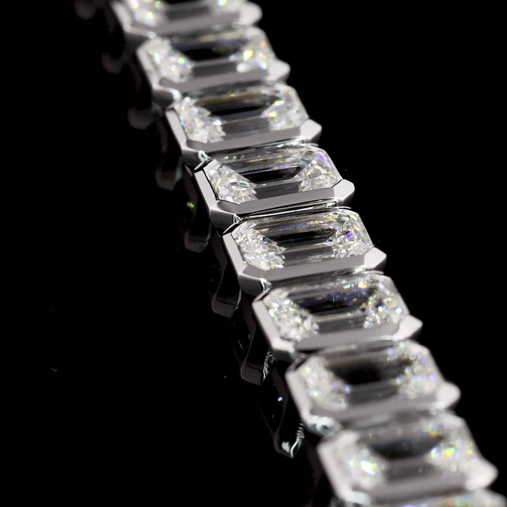 14K White Gold Double Row Tennis Bracelet with Bezel Set Emerald Cut Lab Diamonds - 10.93 Carats (Main Row), 21.86 Carats Total Diamond Weight - Covaloro Fine Jewelry