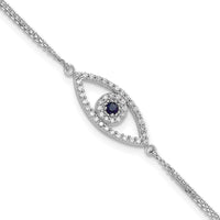 14K White Gold Double-Strand Evil Eye Bracelet with Round Sapphire and Diamond Halo - 0.07 Carat Sapphire, 0.17 Carat Total Diamond Weight by Oro Pregiato