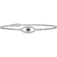 14K White Gold Double-Strand Evil Eye Bracelet with Round Sapphire and Diamond Halo - 0.07 Carat Sapphire, 0.17 Carat Total Diamond Weight by Oro Pregiato