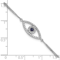 14K White Gold Double-Strand Evil Eye Bracelet with Round Sapphire and Diamond Halo - 0.07 Carat Sapphire, 0.17 Carat Total Diamond Weight by Oro Pregiato