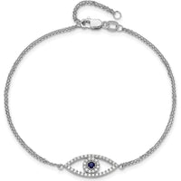 14K White Gold Double-Strand Evil Eye Bracelet with Round Sapphire and Diamond Halo - 0.07 Carat Sapphire, 0.17 Carat Total Diamond Weight by Oro Pregiato