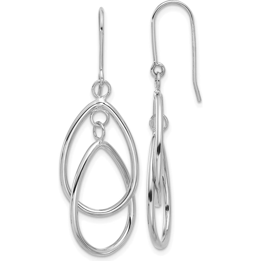 14K White Gold Double Teardrop Dangle Earrings - Polished Rhodium Finish by 0