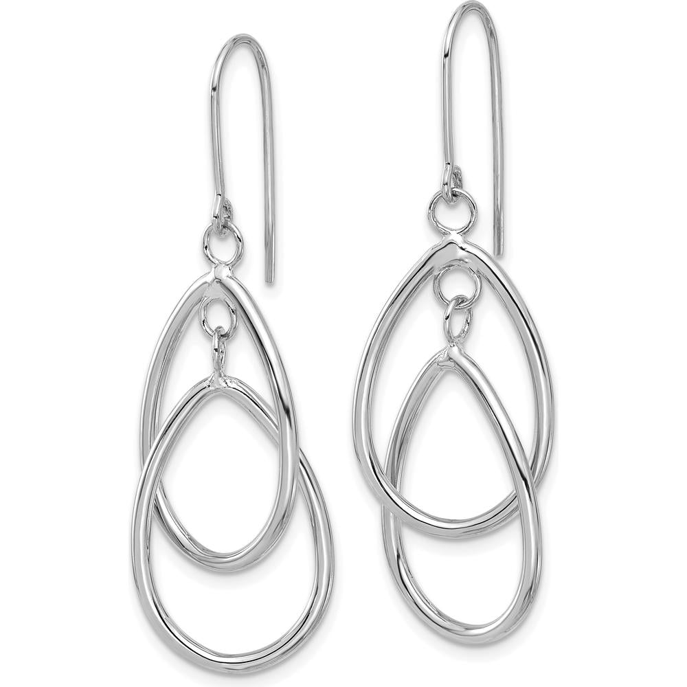 14K White Gold Double Teardrop Dangle Earrings - Polished Rhodium Finish by 0