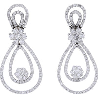 14K White Gold Double Teardrop Dangle Earrings with Pavé and Prong-Set Round Diamonds - 5.50 Carat Total Diamond Weight