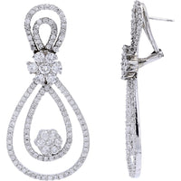14K White Gold Double Teardrop Dangle Earrings with Pavé and Prong-Set Round Diamonds - 5.50 Carat Total Diamond Weight
