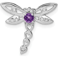 14K White Gold Dragonfly Amethyst Pendant with Diamond Accents - 0.1 Carat Total Amethyst Weight, 0.02 Carat Total Diamond Weight by Lumare Gioia