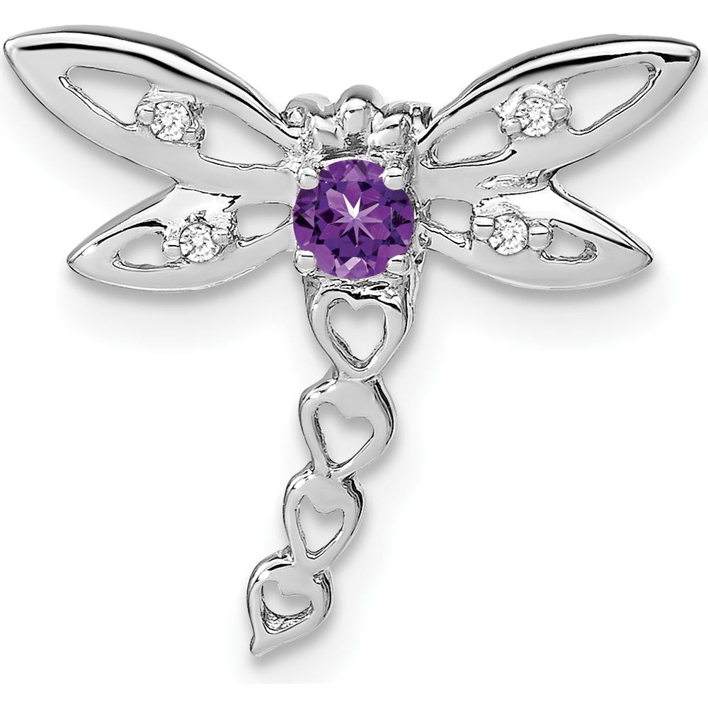 14K White Gold Dragonfly Amethyst Pendant with Diamond Accents - 0.1 Carat Total Amethyst Weight, 0.02 Carat Total Diamond Weight by Lumare Gioia