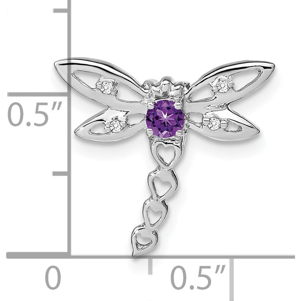 14K White Gold Dragonfly Amethyst Pendant with Diamond Accents - 0.1 Carat Total Amethyst Weight, 0.02 Carat Total Diamond Weight by Lumare Gioia