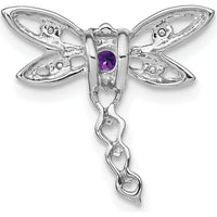 14K White Gold Dragonfly Amethyst Pendant with Diamond Accents - 0.1 Carat Total Amethyst Weight, 0.02 Carat Total Diamond Weight by Lumare Gioia