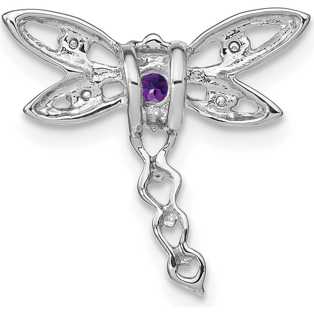 14K White Gold Dragonfly Amethyst Pendant with Diamond Accents - 0.1 Carat Total Amethyst Weight, 0.02 Carat Total Diamond Weight by Lumare Gioia