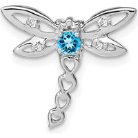 14K White Gold Dragonfly Pendant Charm with Swiss Blue Topaz and Diamond Accents - 0.2 Carat Blue Topaz, 0.02 Carat Total Diamond Weight by Lumare Gioia