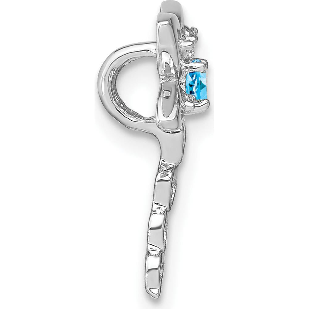 14K White Gold Dragonfly Pendant Charm with Swiss Blue Topaz and Diamond Accents - 0.2 Carat Blue Topaz, 0.02 Carat Total Diamond Weight by Lumare Gioia