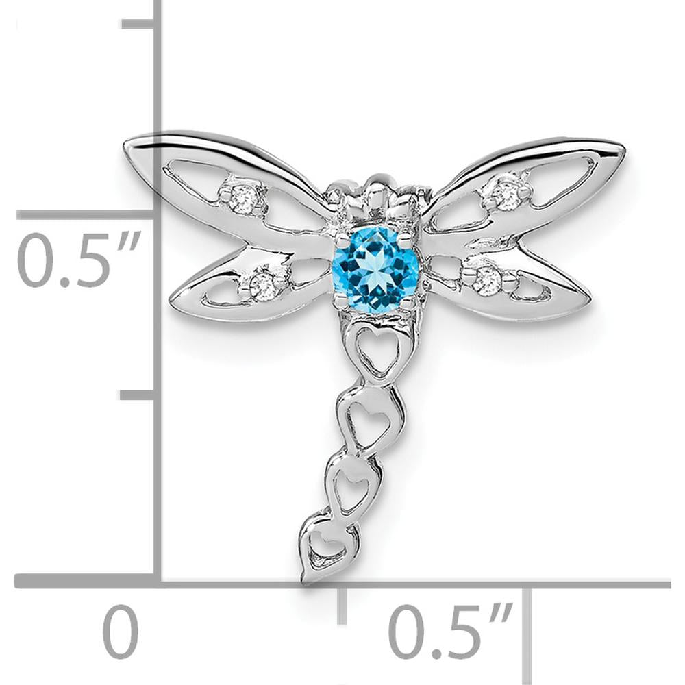 14K White Gold Dragonfly Pendant Charm with Swiss Blue Topaz and Diamond Accents - 0.2 Carat Blue Topaz, 0.02 Carat Total Diamond Weight by Lumare Gioia