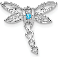 14K White Gold Dragonfly Pendant Charm with Swiss Blue Topaz and Diamond Accents - 0.2 Carat Blue Topaz, 0.02 Carat Total Diamond Weight by Lumare Gioia
