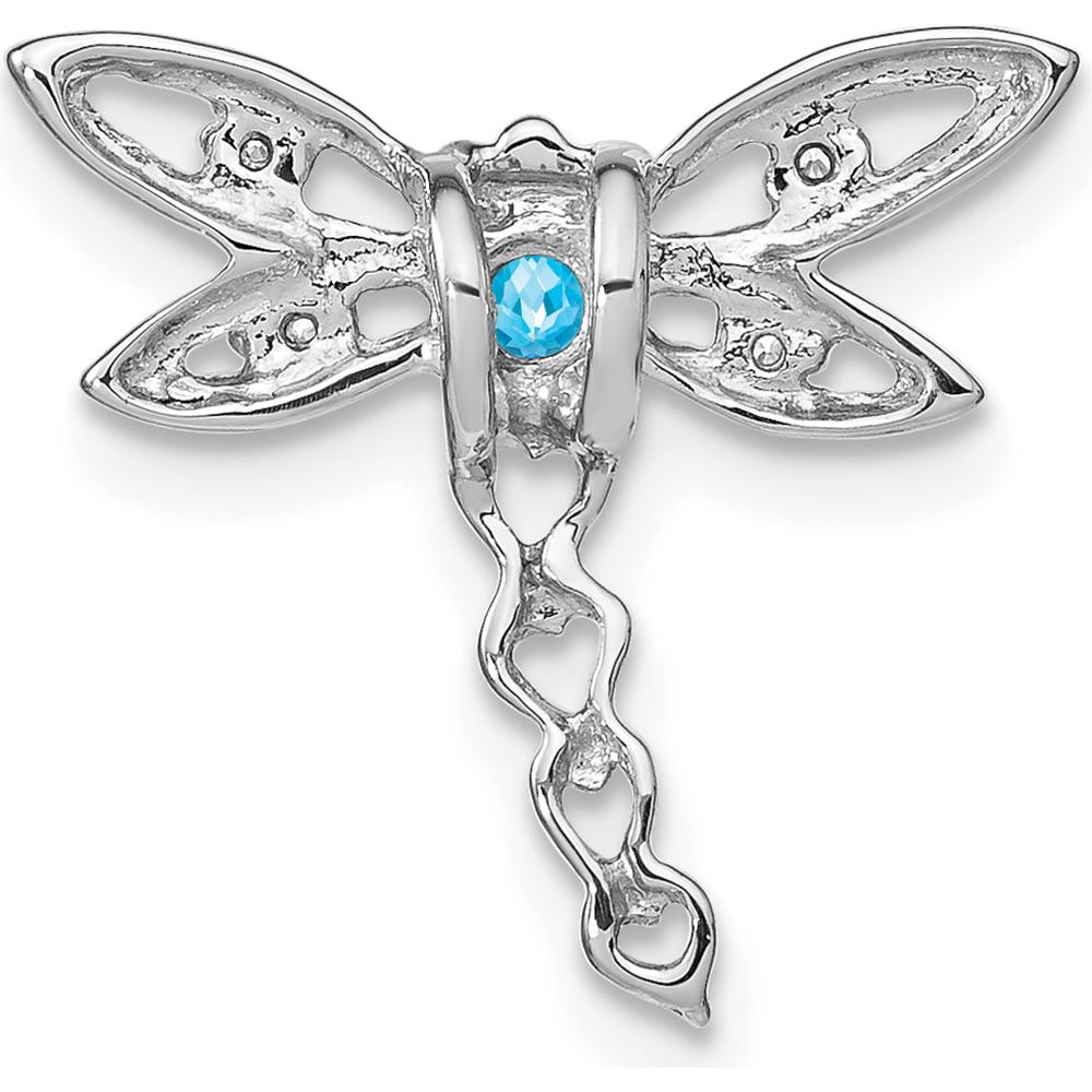 14K White Gold Dragonfly Pendant Charm with Swiss Blue Topaz and Diamond Accents - 0.2 Carat Blue Topaz, 0.02 Carat Total Diamond Weight by Lumare Gioia