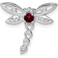 14K White Gold Dragonfly Pendant with Round Garnet and Diamond Accents - 0.16 Carat Garnet, 0.02 Carat Diamond Total by Lumare Gioia