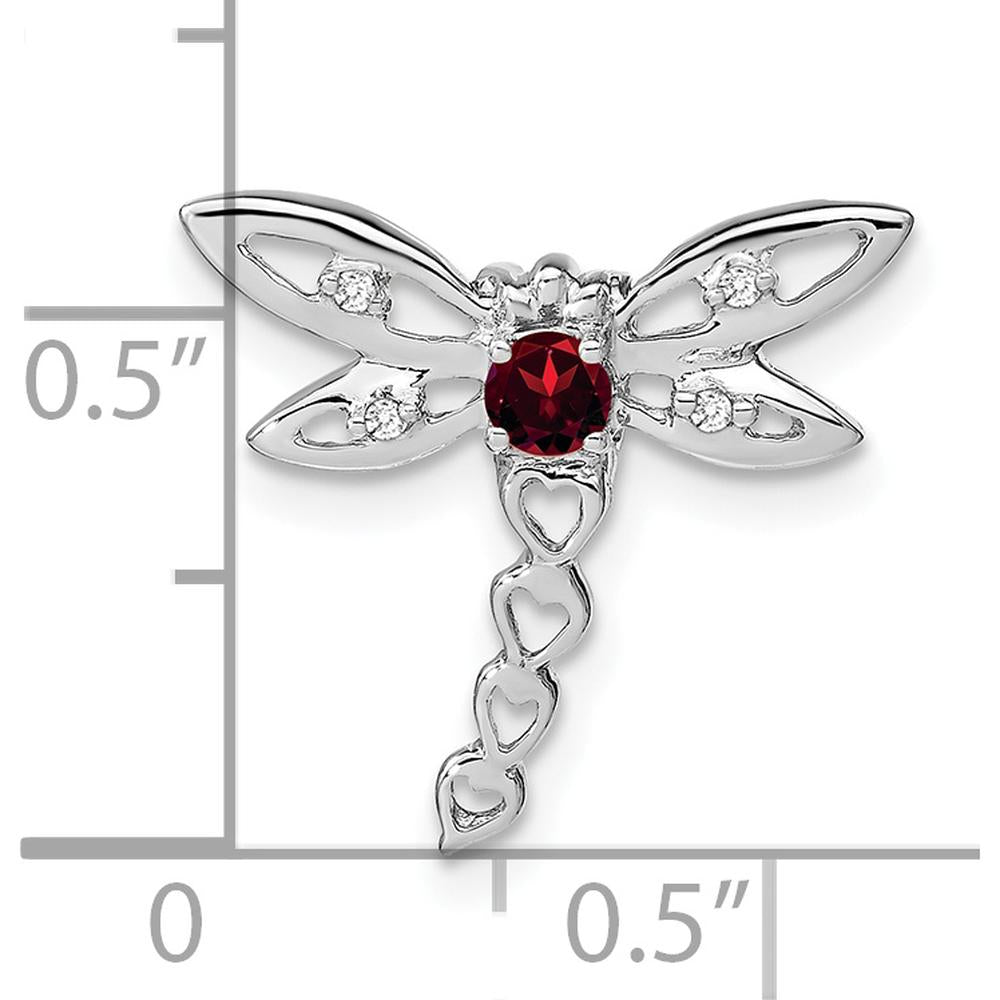 14K White Gold Dragonfly Pendant with Round Garnet and Diamond Accents - 0.16 Carat Garnet, 0.02 Carat Diamond Total by Lumare Gioia