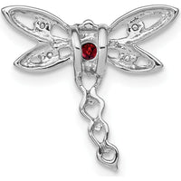14K White Gold Dragonfly Pendant with Round Garnet and Diamond Accents - 0.16 Carat Garnet, 0.02 Carat Diamond Total by Lumare Gioia