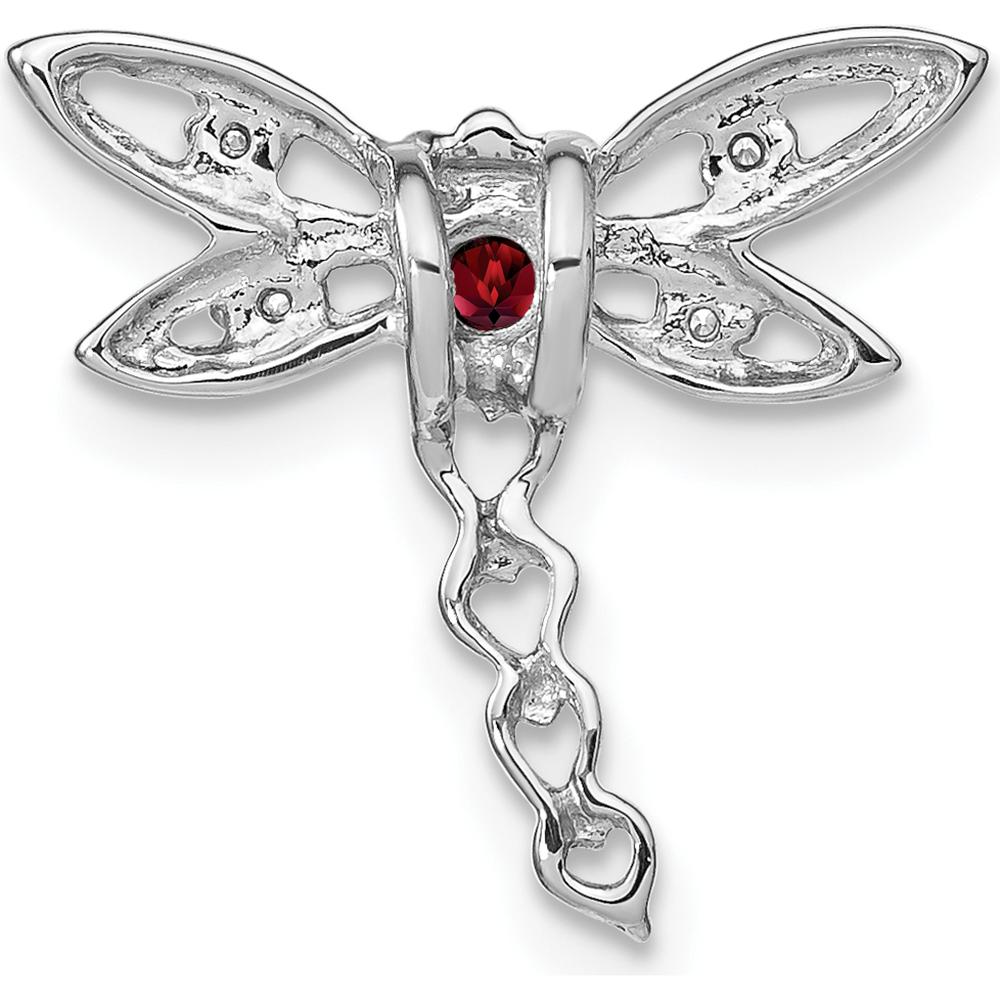 14K White Gold Dragonfly Pendant with Round Garnet and Diamond Accents - 0.16 Carat Garnet, 0.02 Carat Diamond Total by Lumare Gioia