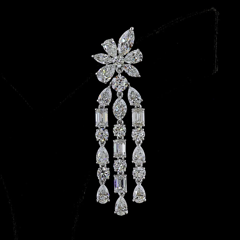 14K White Gold Drop Chandelier Earrings with Pear, Marquise, and Emerald Cut Lab Diamonds - 12.84 Carats Total Diamond Weight - Covaloro Fine Jewelry