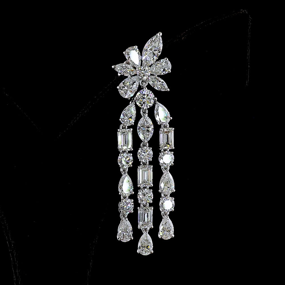 14K White Gold Drop Chandelier Earrings with Pear, Marquise, and Emerald Cut Lab Diamonds - 12.84 Carats Total Diamond Weight - Covaloro Fine Jewelry