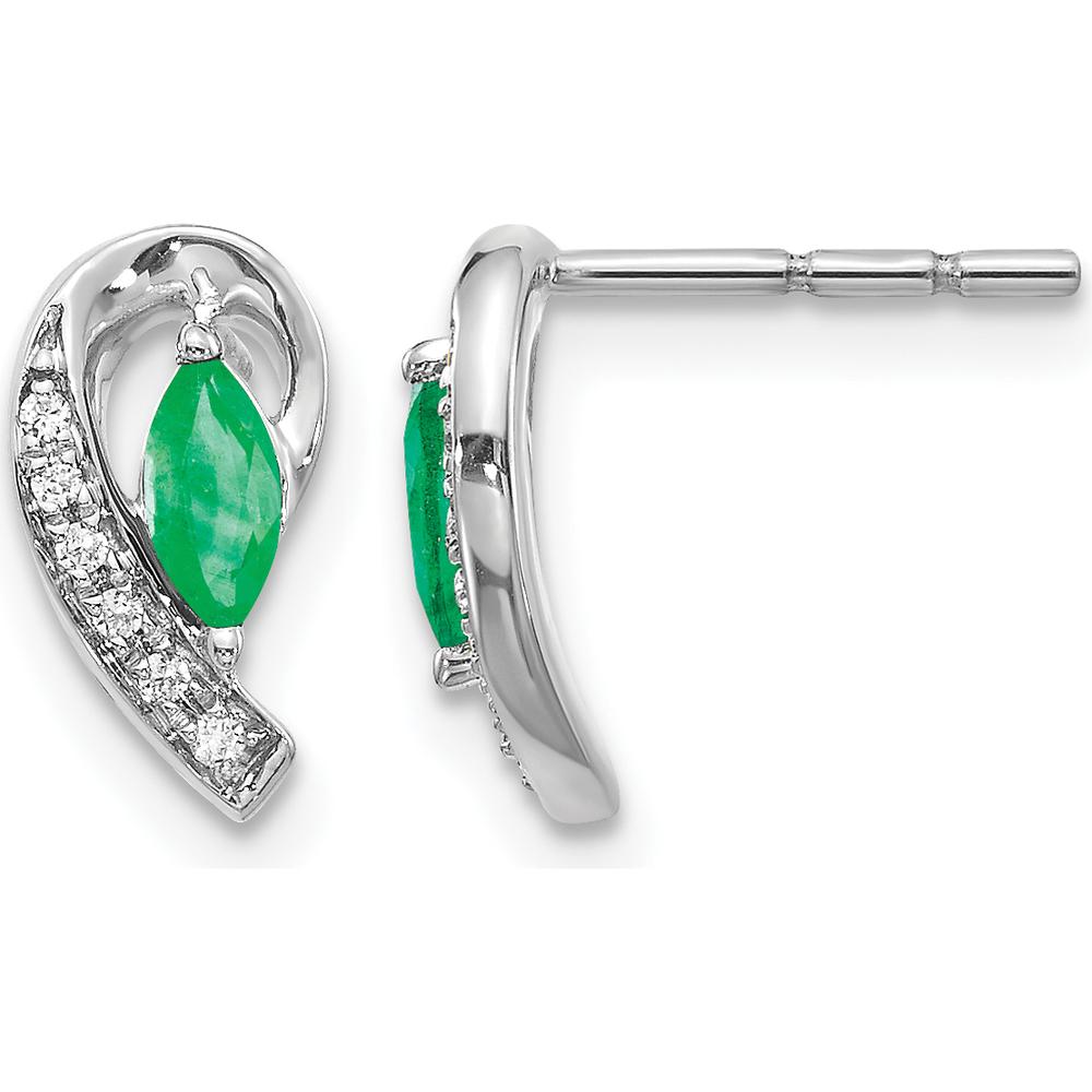 14K White Gold Drop Earrings with 0.16 Carat Marquise Emerald and 1/20 Carat Round Diamond Accent by Monteluci Fine Jewelry
