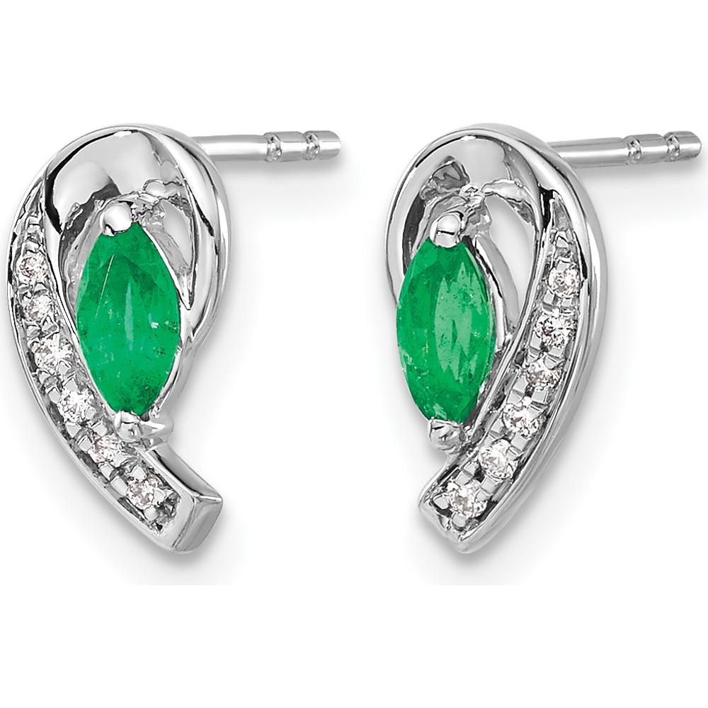 14K White Gold Drop Earrings with 0.16 Carat Marquise Emerald and 1/20 Carat Round Diamond Accent by Monteluci Fine Jewelry