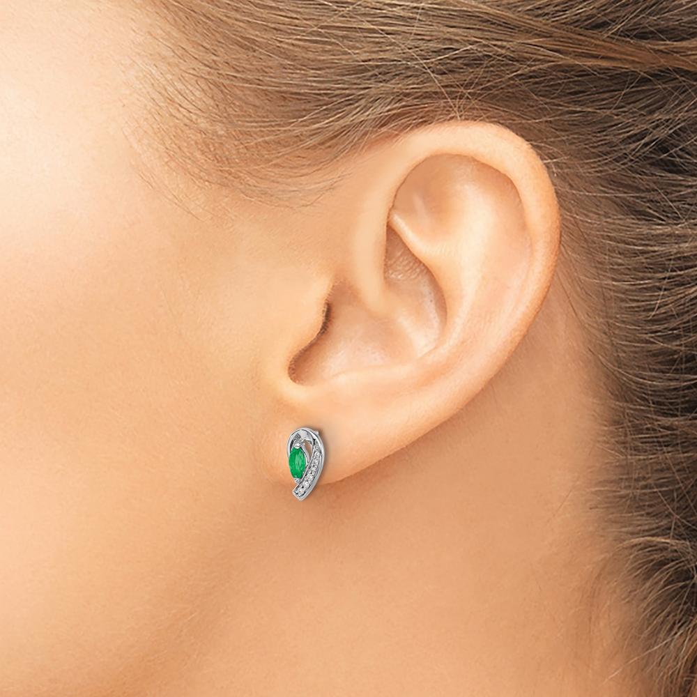 14K White Gold Drop Earrings with 0.16 Carat Marquise Emerald and 1/20 Carat Round Diamond Accent by Monteluci Fine Jewelry