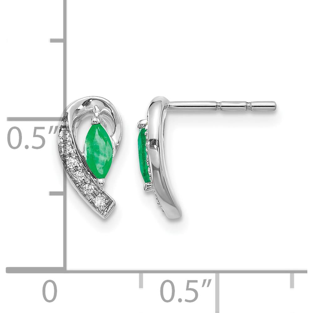 14K White Gold Drop Earrings with 0.16 Carat Marquise Emerald and 1/20 Carat Round Diamond Accent by Monteluci Fine Jewelry