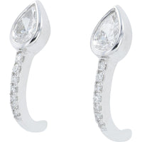 14K White Gold Drop Earrings with 0.75 Carat Total Lab Grown Pear - Shaped Diamonds and Bezel - Set Diamond Accents