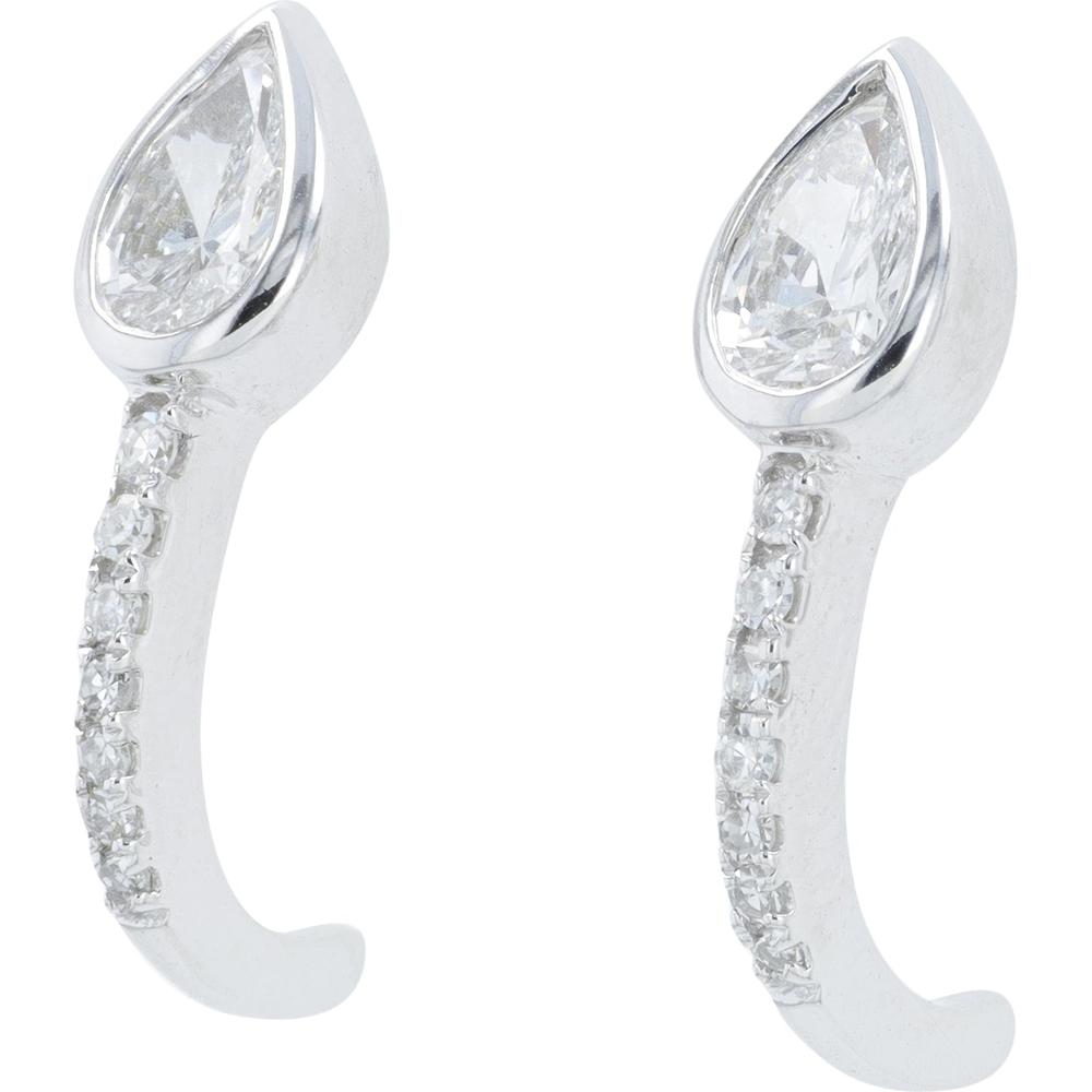 14K White Gold Drop Earrings with 0.75 Carat Total Lab Grown Pear - Shaped Diamonds and Bezel - Set Diamond Accents