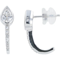 14K White Gold Drop Earrings with 0.75 Carat Total Lab Grown Pear - Shaped Diamonds and Bezel - Set Diamond Accents