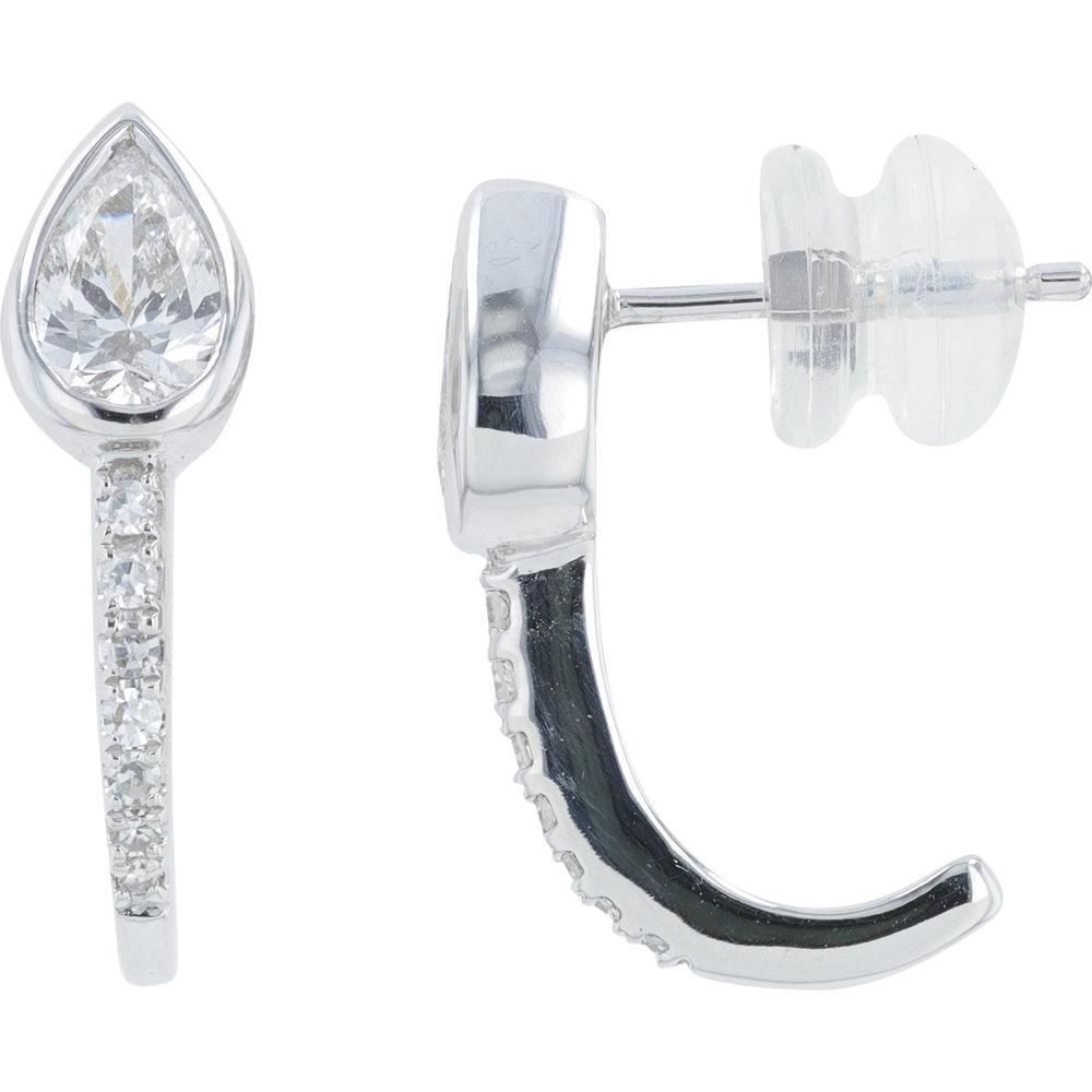 14K White Gold Drop Earrings with 0.75 Carat Total Lab Grown Pear - Shaped Diamonds and Bezel - Set Diamond Accents