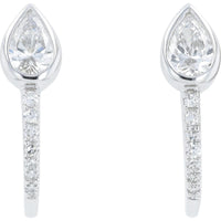 14K White Gold Drop Earrings with 0.75 Carat Total Lab Grown Pear - Shaped Diamonds and Bezel - Set Diamond Accents