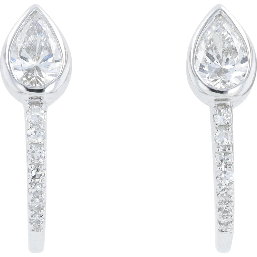14K White Gold Drop Earrings with 0.75 Carat Total Lab Grown Pear - Shaped Diamonds and Bezel - Set Diamond Accents