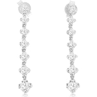 14K White Gold Drop Earrings with 1 Carat Round Brilliant Diamonds - 1 Carats Total Diamond Weight