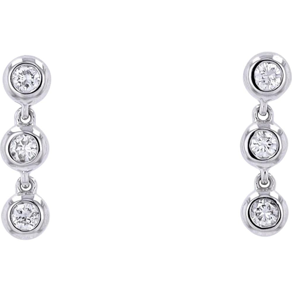 14K White Gold Drop Earrings with 3 Bezel-Set Diamonds - 0.18 Carats Total Diamond Weight