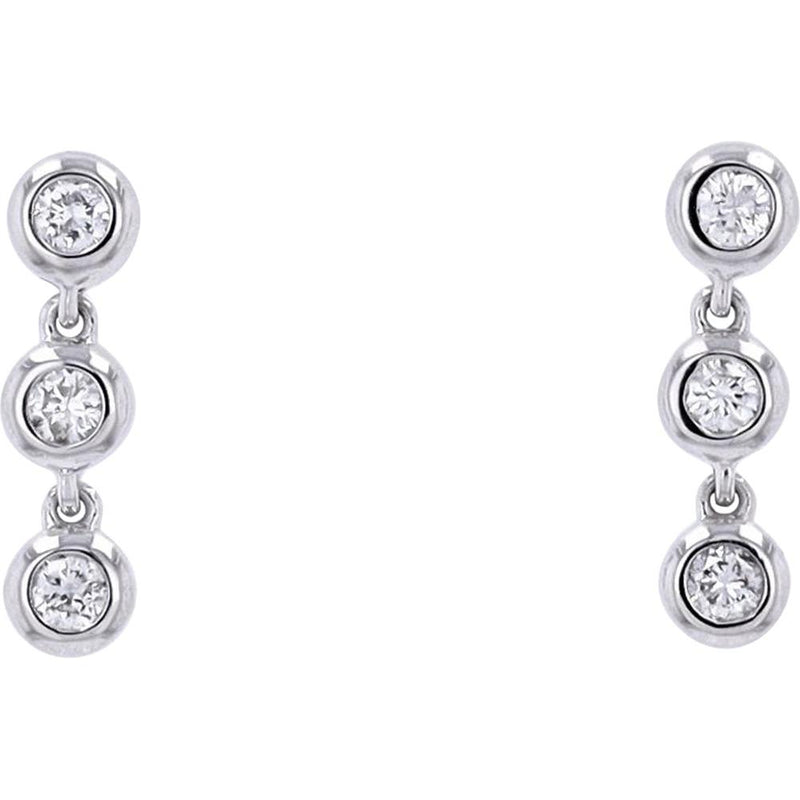 14K White Gold Drop Earrings with 3 Bezel-Set Diamonds - 0.18 Carats Total Diamond Weight