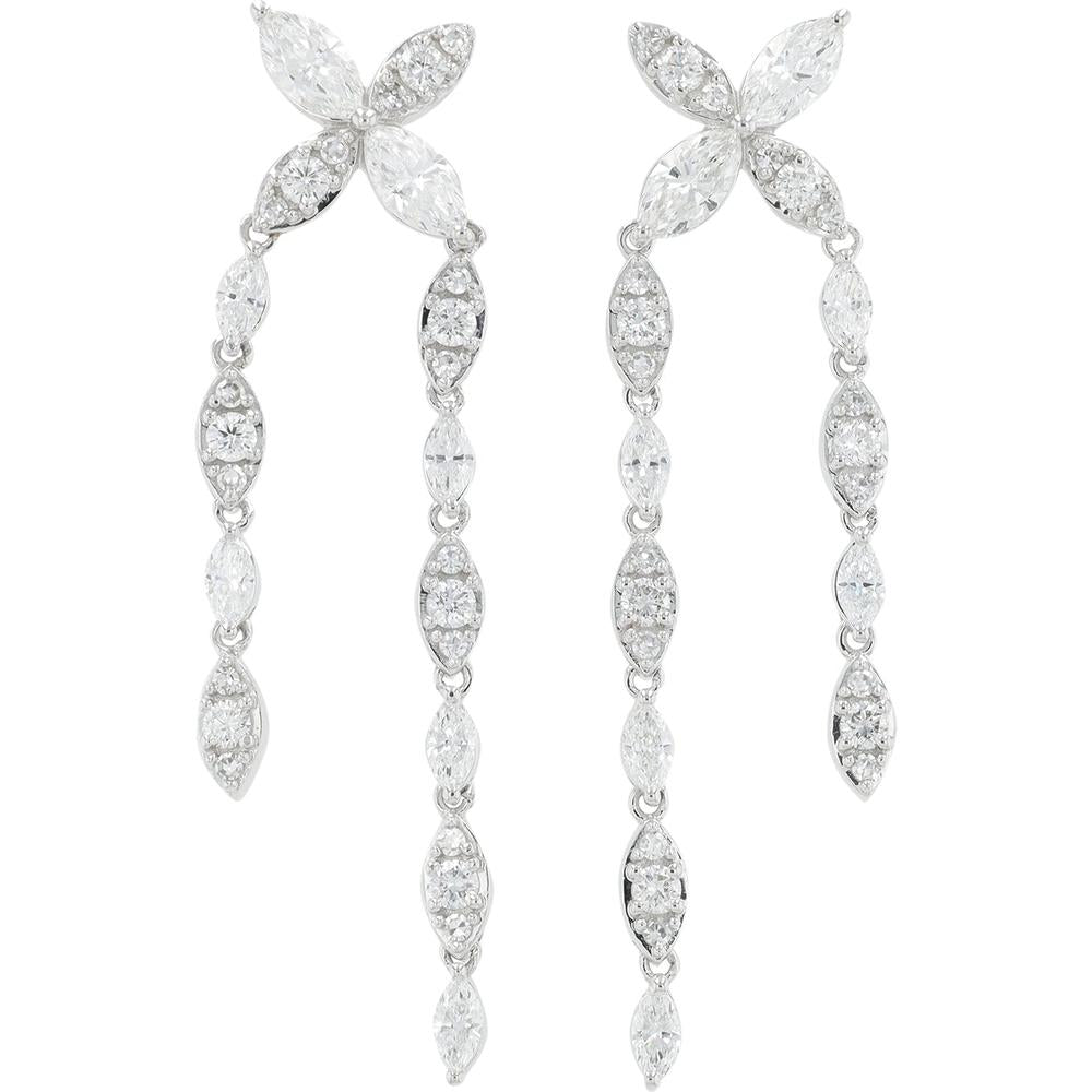 14K White Gold Drop Earrings with 4.00 Carat Total Weight of Lab Grown Marquise Cut Diamonds