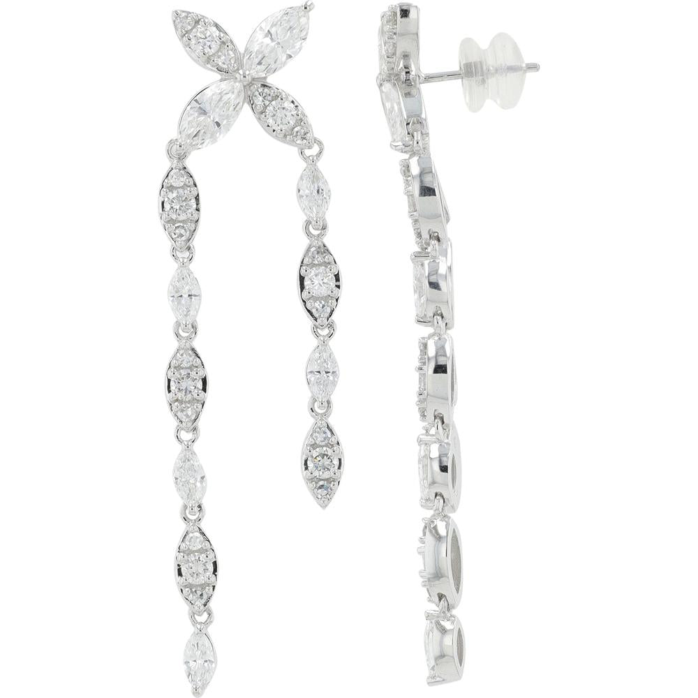 14K White Gold Drop Earrings with 4.00 Carat Total Weight of Lab Grown Marquise Cut Diamonds