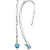 14K White Gold Drop Earrings with 4mm Swiss Blue Topaz and 42 Round Diamonds - 0.4 Carat Total Blue Topaz Weight by Monteluci Fine Jewelry
