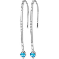 14K White Gold Drop Earrings with 4mm Swiss Blue Topaz and 42 Round Diamonds - 0.4 Carat Total Blue Topaz Weight by Monteluci Fine Jewelry