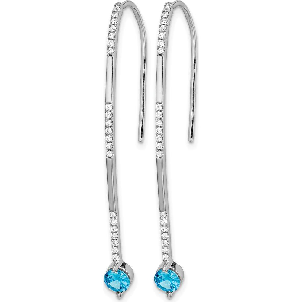 14K White Gold Drop Earrings with 4mm Swiss Blue Topaz and 42 Round Diamonds - 0.4 Carat Total Blue Topaz Weight by Monteluci Fine Jewelry