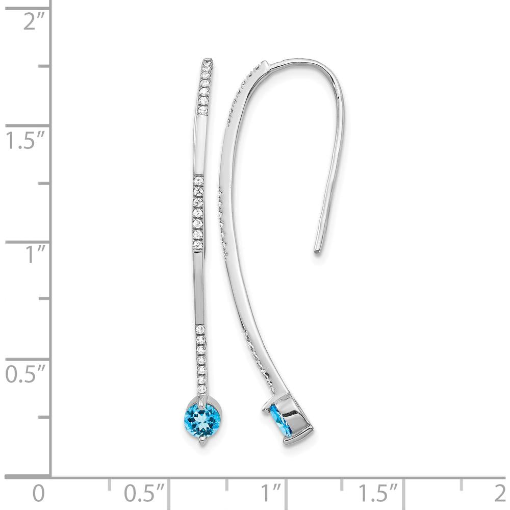 14K White Gold Drop Earrings with 4mm Swiss Blue Topaz and 42 Round Diamonds - 0.4 Carat Total Blue Topaz Weight by Monteluci Fine Jewelry