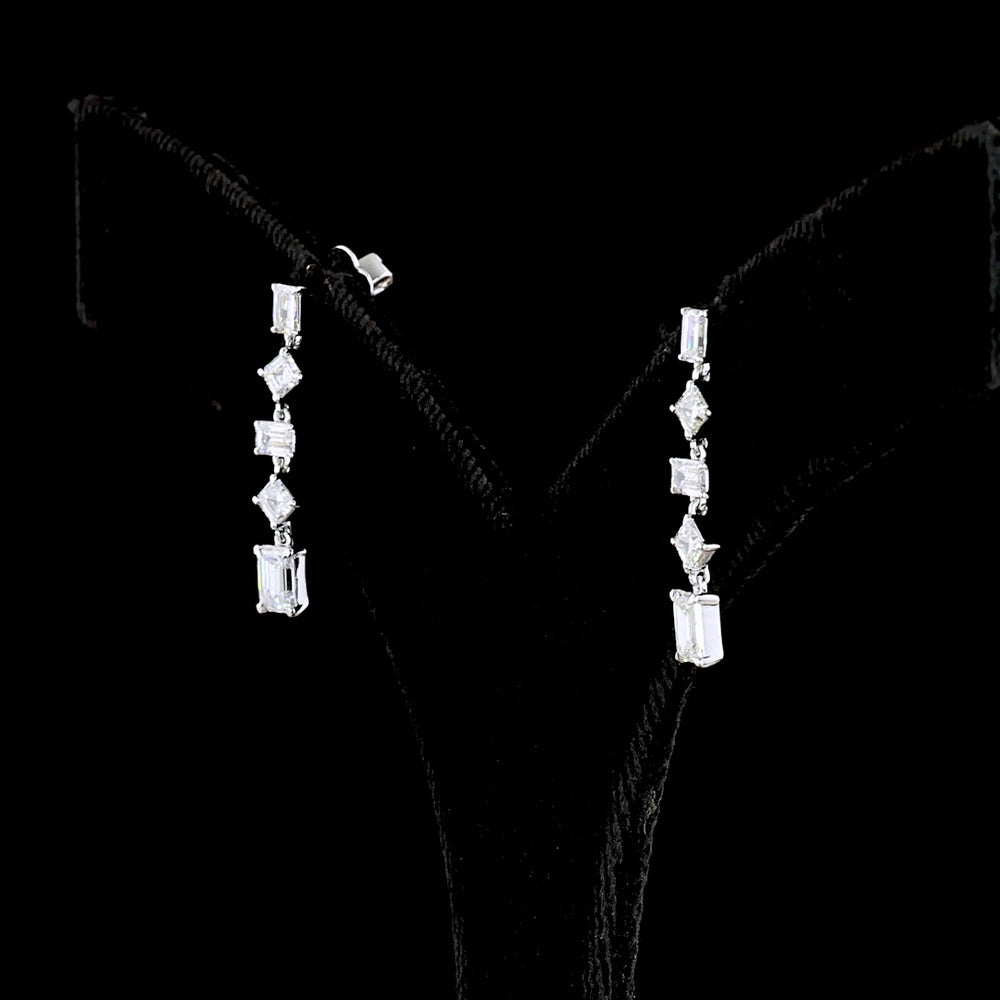 14K White Gold Drop Earrings with Alternating Emerald and Asscher Cut Lab Diamonds - 1.79 Carat Total Weight E-F VS - Covaloro Fine Jewelry